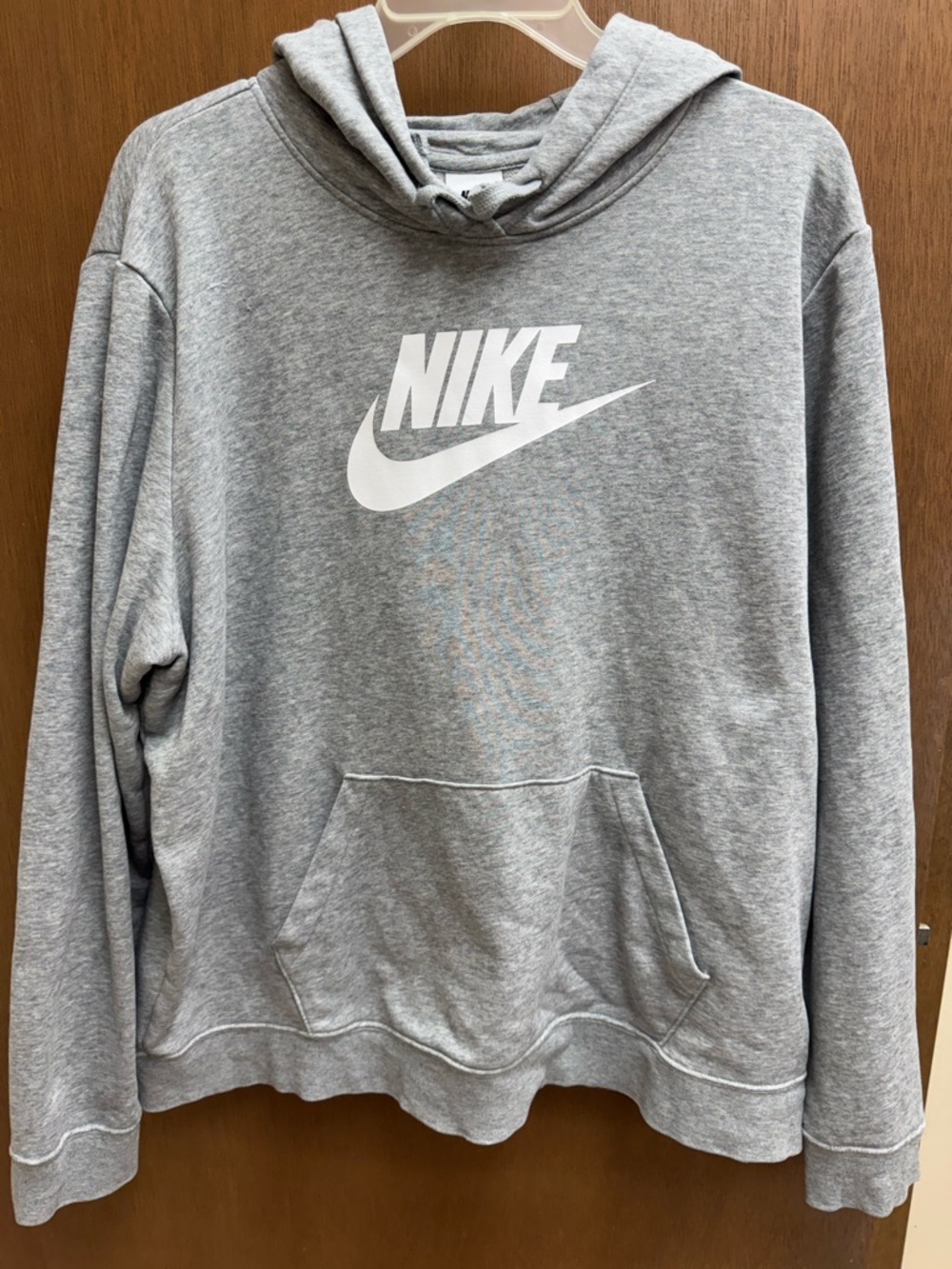 Women’s Nike Sportswear Club Fleece Gray Pullover Hoodie with White Logo-XL